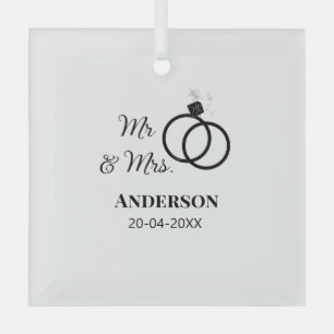 Mr & Mrs add family name date year wedding favour  Glass Tree Decoration