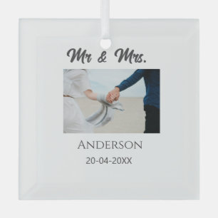 Mr & Mrs add family name date year wedding favour  Glass Tree Decoration