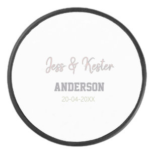 Mr & Mrs add family name date year wedding favour Hockey Puck