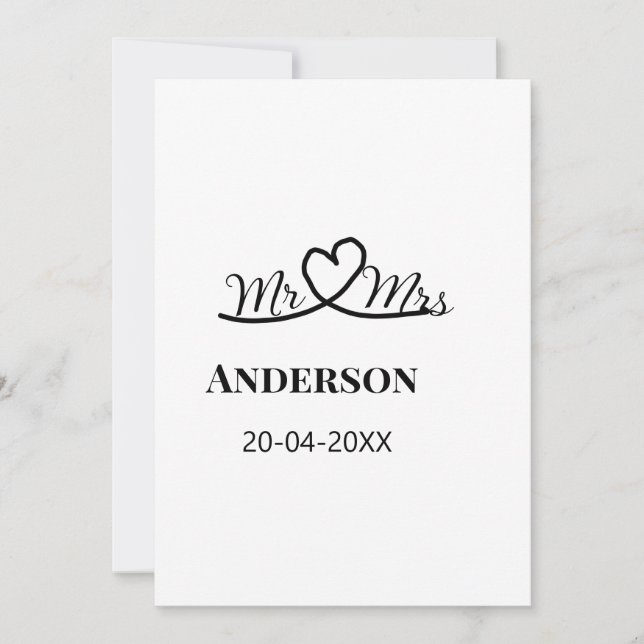 Mr & Mrs add family name date year wedding favour  Invitation (Front)