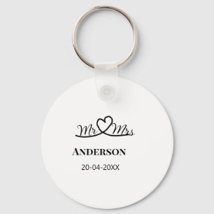 Mr & Mrs add family name date year wedding favour Key Ring