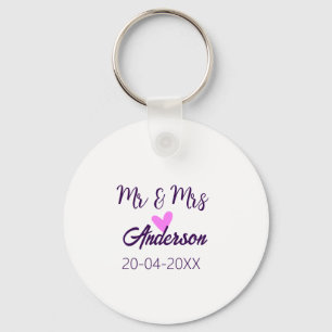 Mr & Mrs add family name date year wedding favour Key Ring