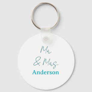 Mr & Mrs add family name date year wedding favour Key Ring