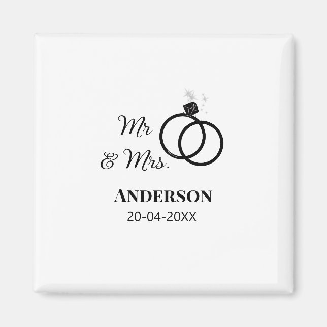 Mr & Mrs add family name date year wedding favour  Magnet (Front)