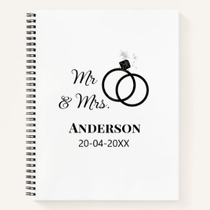 Mr & Mrs add family name date year wedding favour Notebook