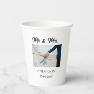 Mr & Mrs add family name date year wedding favour  Paper Cups