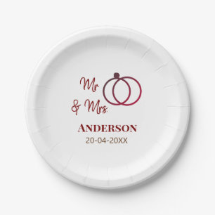 Mr & Mrs add family name date year wedding favour  Paper Plate