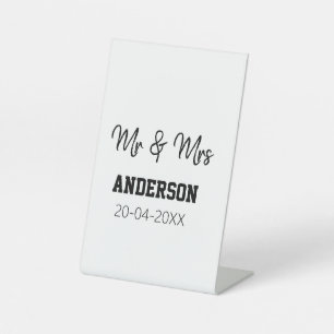 Mr & Mrs add family name date year wedding favour  Pedestal Sign