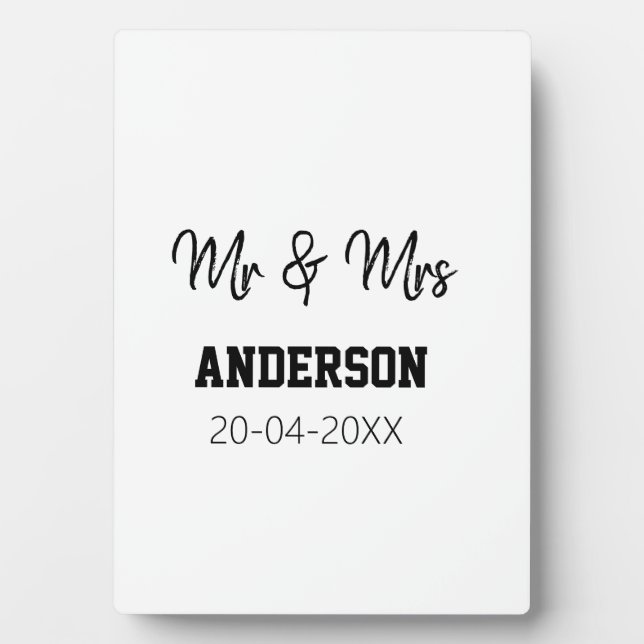 Mr & Mrs add family name date year wedding favour  Plaque (Front)