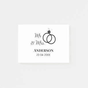 Mr & Mrs add family name date year wedding favour  Post-it Notes
