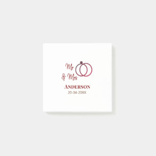 Mr & Mrs add family name date year wedding favour Post-it Notes