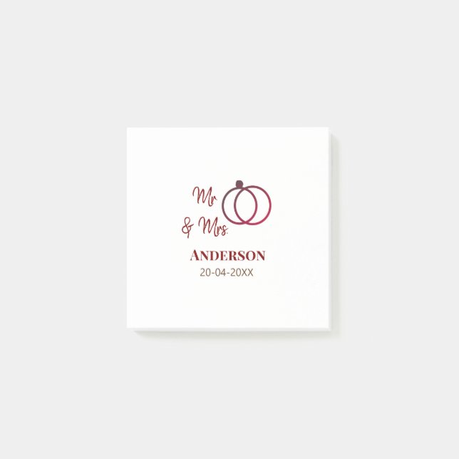Mr & Mrs add family name date year wedding favour  Post-it Notes (Front)
