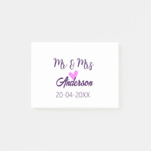 Mr & Mrs add family name date year wedding favour  Post-it Notes