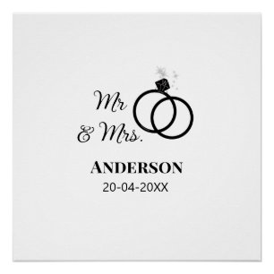 Mr & Mrs add family name date year wedding favour Poster