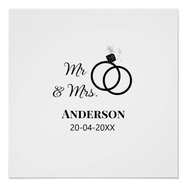 Mr & Mrs add family name date year wedding favour  Poster (Front)