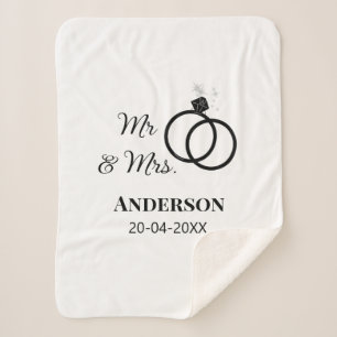 Mr & Mrs add family name date year wedding favour Sherpa Blanket