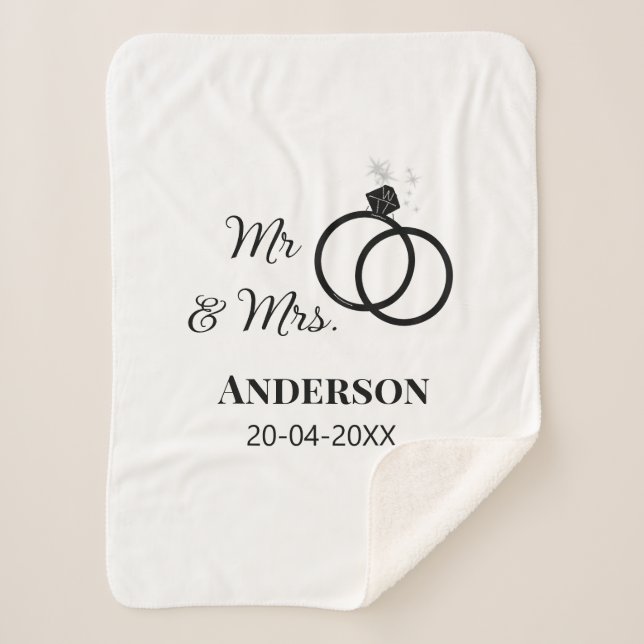 Mr & Mrs add family name date year wedding favour  Sherpa Blanket (Front)