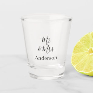 Mr & Mrs add family name date year wedding favour Shot Glass