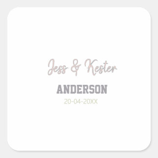 Mr & Mrs add family name date year wedding favour  Square Sticker