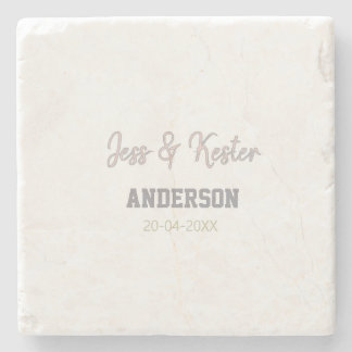 Mr & Mrs add family name date year wedding favour  Stone Coaster