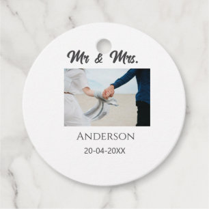 Mr & Mrs add family name date year wedding favour Tags