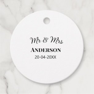 Mr & Mrs add family name date year wedding favour Tags