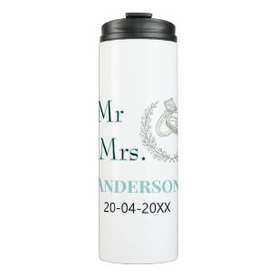 Mr & Mrs add family name date year wedding favour  Thermal Tumbler
