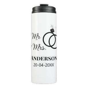 Mr & Mrs add family name date year wedding favour  Thermal Tumbler