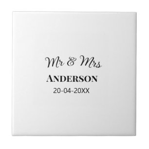 Mr & Mrs add family name date year wedding favour Tile