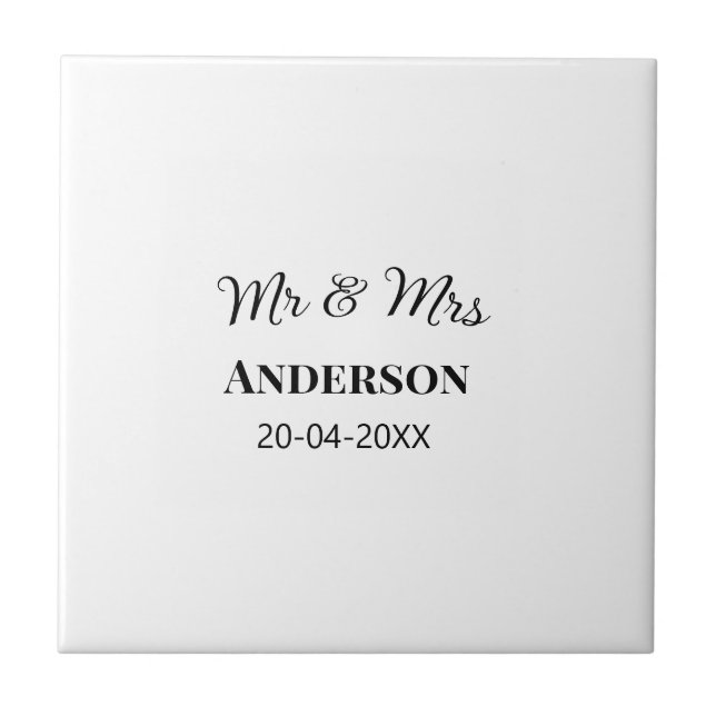 Mr & Mrs add family name date year wedding favour  Tile (Front)