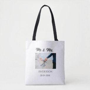 Mr & Mrs add family name date year wedding favour  Tote Bag