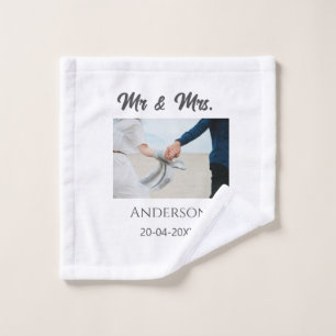 Mr & Mrs add family name date year wedding favour Wash Cloth