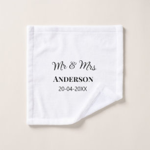 Mr & Mrs add family name date year wedding favour  Wash Cloth