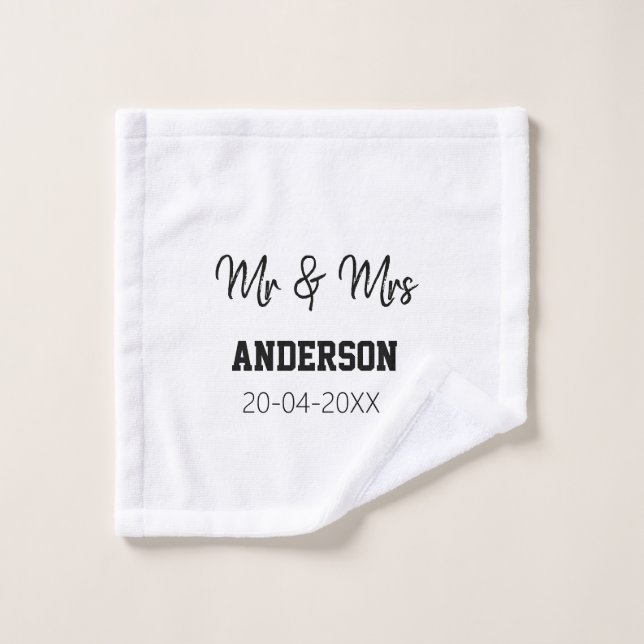 Mr & Mrs add family name date year wedding favour  Wash Cloth (Wash Cloth)