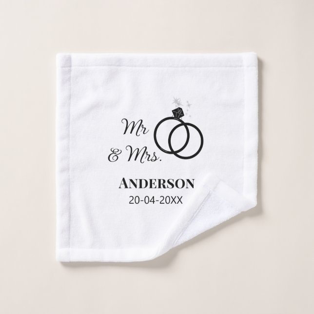 Mr & Mrs add family name date year wedding favour  Wash Cloth (Wash Cloth)