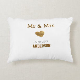 Mr & Mrs add family name golden glitter heart spar Decorative Cushion