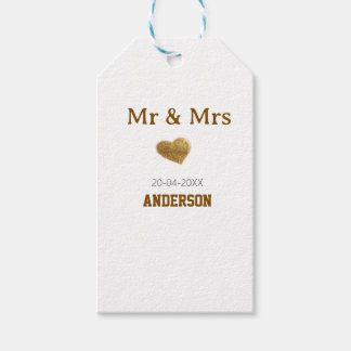 Mr & Mrs add family name golden glitter heart spar Gift Tags