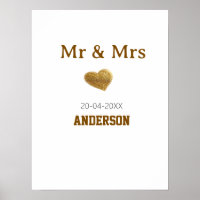 Mr & Mrs add family name golden glitter heart spar