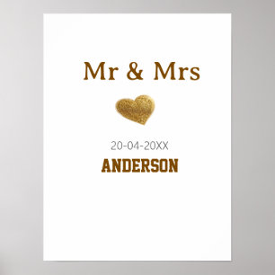 Mr & Mrs add family name golden glitter heart spar Poster