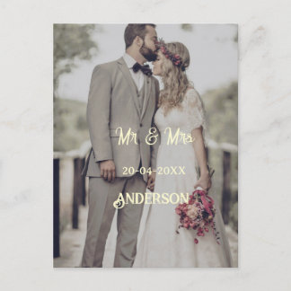 Mr & Mrs add family name photo date wedding family Announcement Postcard