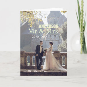 Mr & Mrs add family name photo date wedding family Card