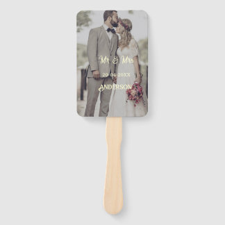 Mr & Mrs add family name photo date wedding family Hand Fan