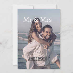 Mr & Mrs add family name photo date wedding family Invitation