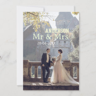 Mr & Mrs add family name photo date wedding family Invitation