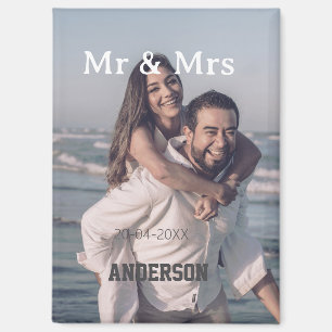 Mr & Mrs add family name photo date wedding family Magnet