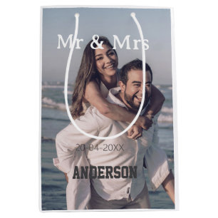 Mr & Mrs add family name photo date wedding family Medium Gift Bag