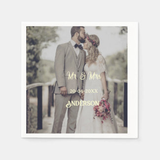 Mr & Mrs add family name photo date wedding family Napkin