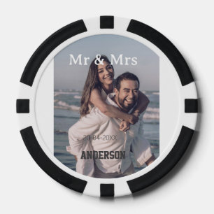 Mr & Mrs add family name photo date wedding family Poker Chips