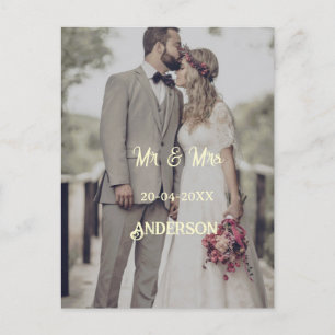 Mr & Mrs add family name photo date wedding family Postcard