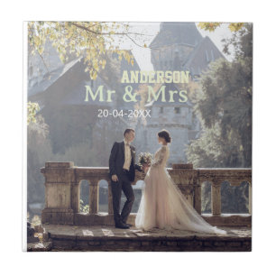Mr & Mrs add family name photo date wedding family Tile